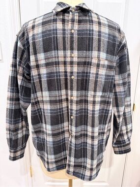 Pendleton Black, Gray, Cream & Light Blue Plaid Button-Down Shirt - 100% Wool